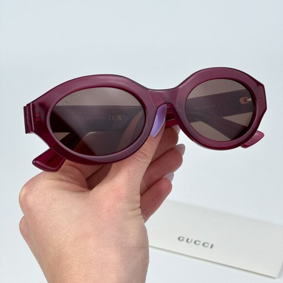 Gucci GG1579S  004 BRAND NEW Sunglasses Fuchsia Brown  Unisex Oval main image 9